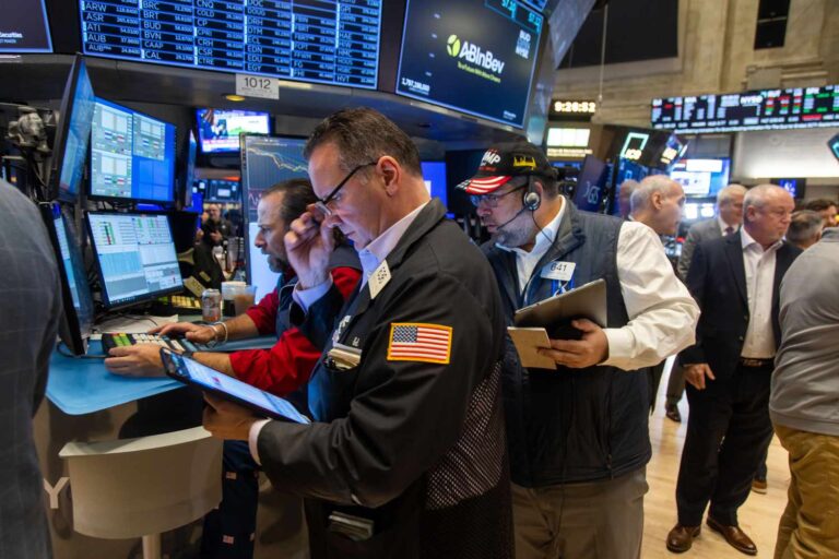 Stock market crash red arrows with warning signs October 2025